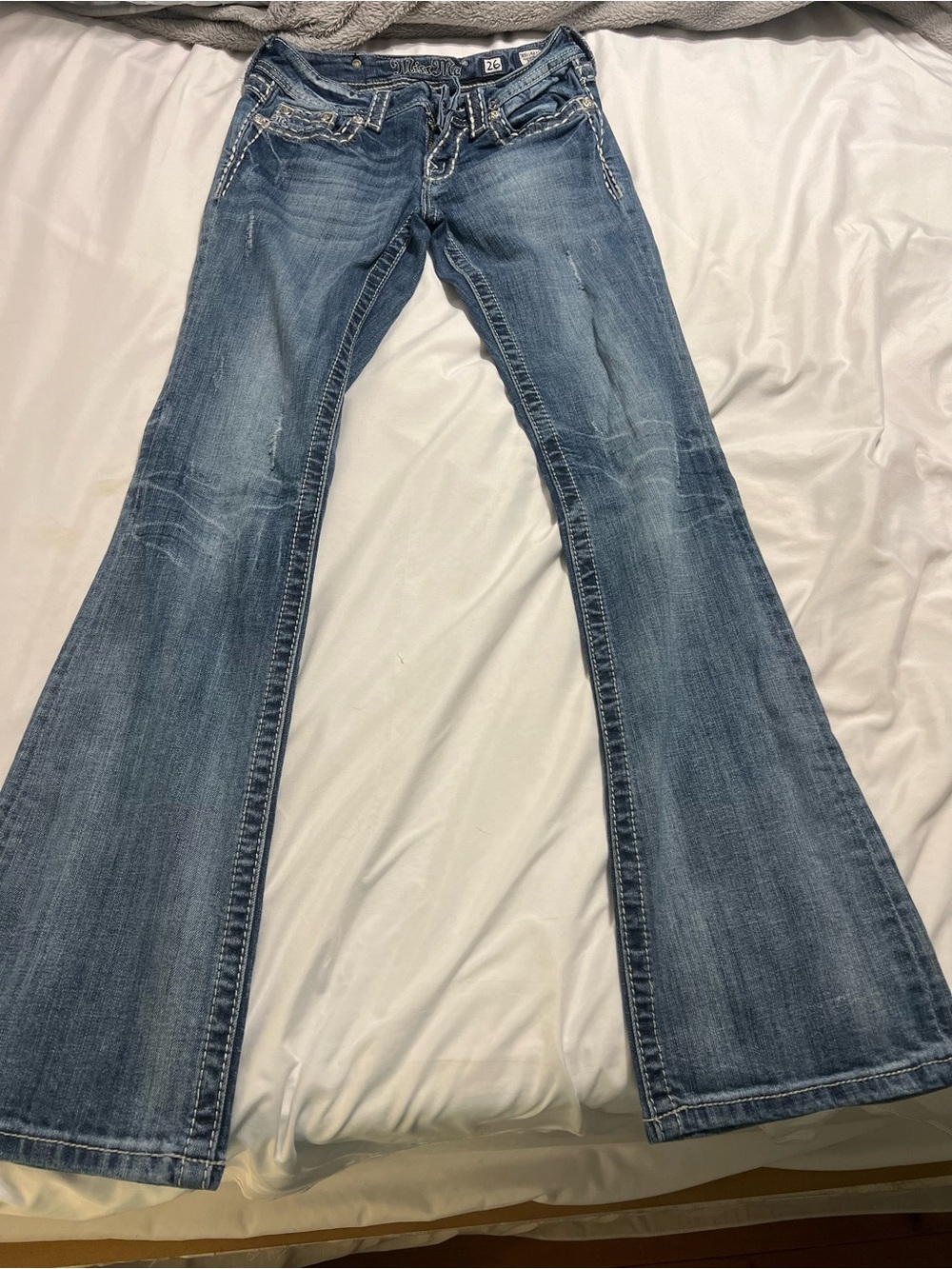 Miss Me Light Blue Flare Jeans with Contrast Stitching